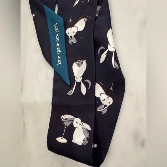 Kate Spade Navy Floral Scarf Twilly new w/out tags. Bunnies! One of a kind!!! - Picture 2 of 5
